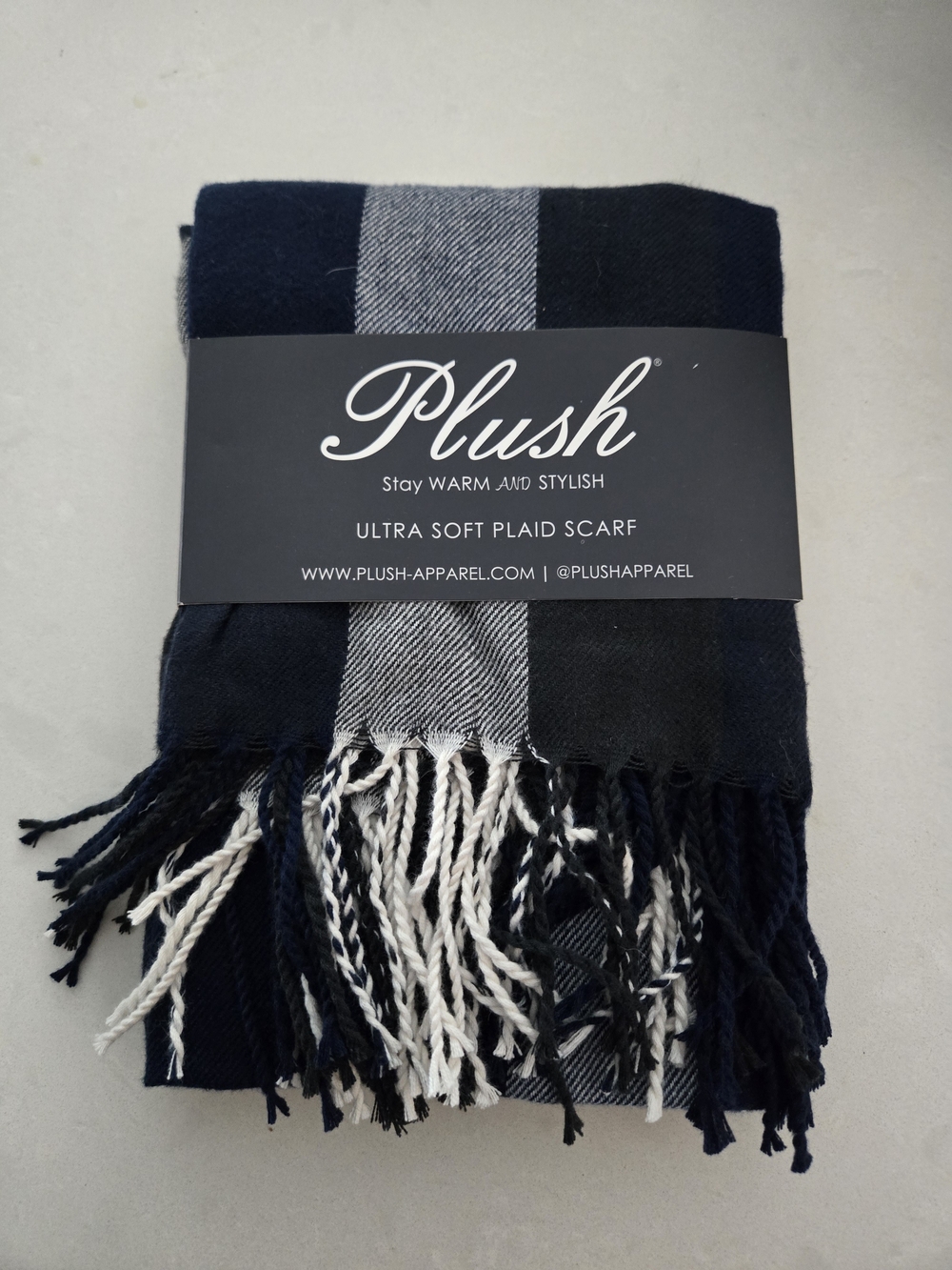 NWT Plush Navy, White And Charcoal Scarf